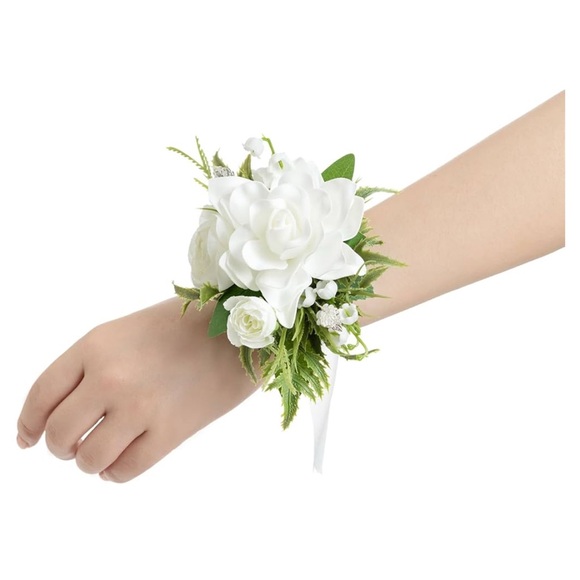 5 Ling's Moment Wrist Corsages (“White Lily Valley” Artificial Flowers) - Picture 3 of 4